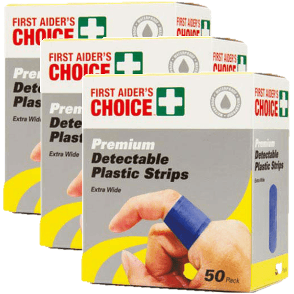 3x First Aiders Choice Blue Detect Plastic Strips Pack 50 Box BLUE - 69040 (3 Boxes) - SuperOffice