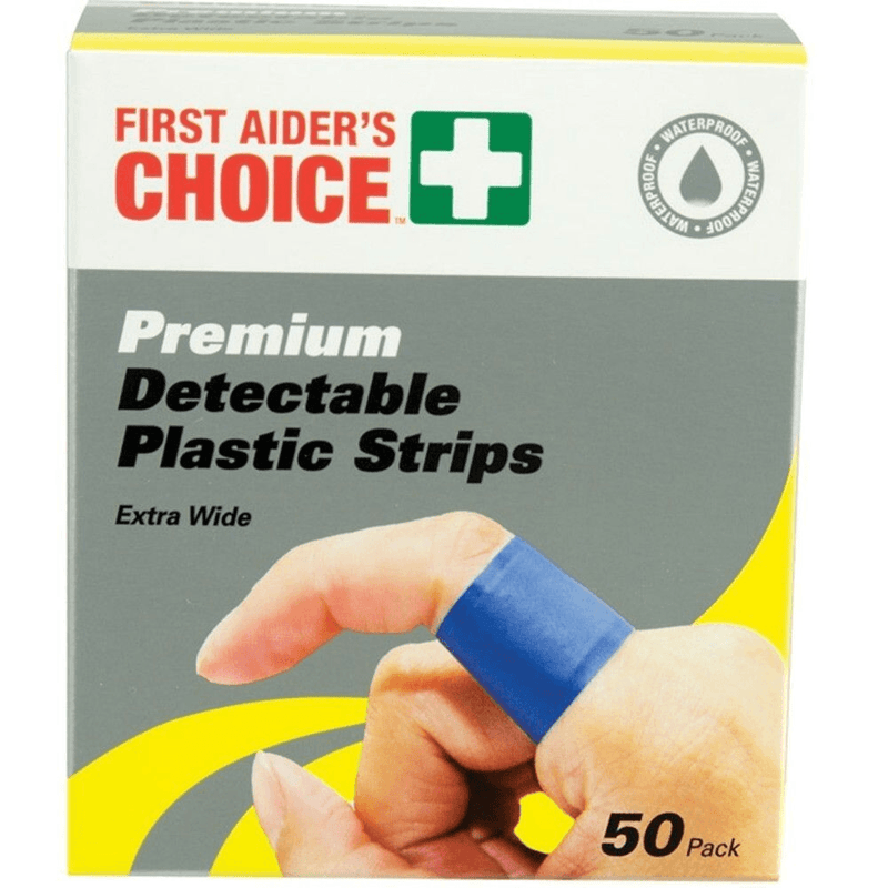 3x First Aiders Choice Blue Detect Plastic Strips Pack 50 Box BLUE - 69040 (3 Boxes) - SuperOffice