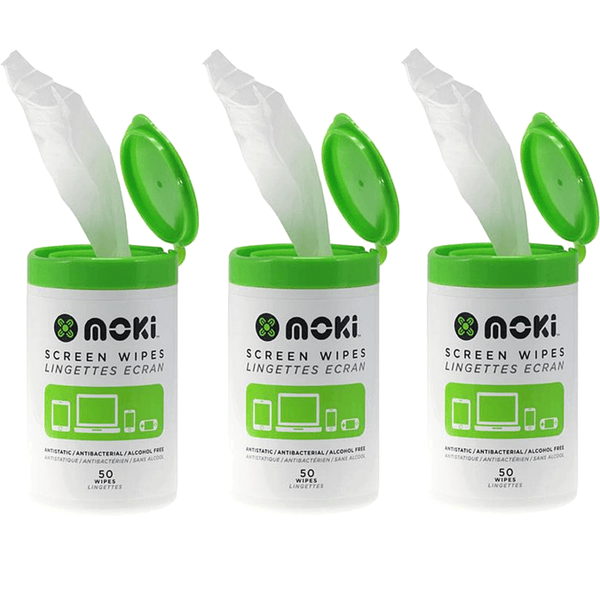 3x Moki Screen Wet Wipes Clean Bottle 50 Pack | TV/Monitor/Tablet/Phone LCD/LED MFM50 (3 Pack) - SuperOffice