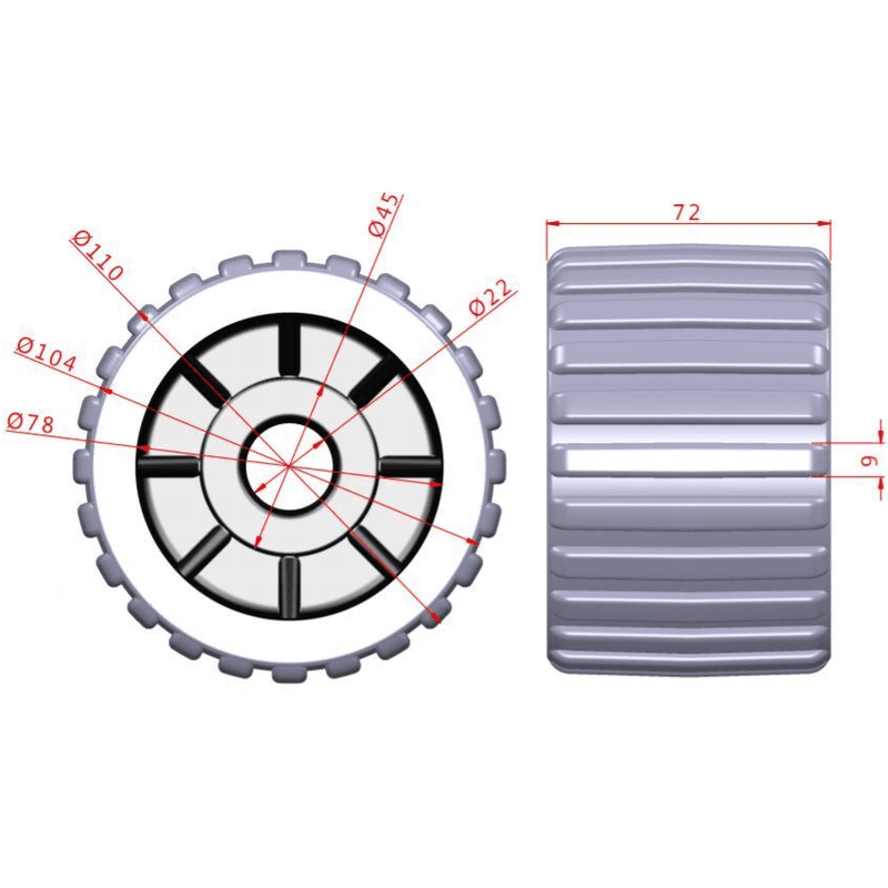 4" Boat Trailer Wobble Roller Ribbed 22mm Bore Hole 3" Wide Rollers Blue/Black Blue/Black Ribbed Rollers - SuperOffice