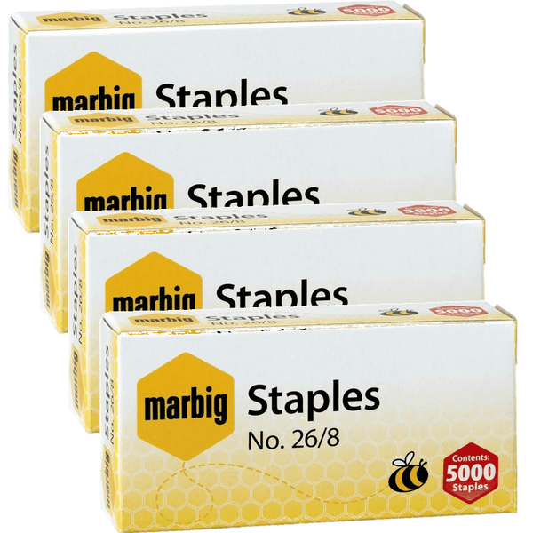 4 Boxes Marbig Staples 26/8 Box 5000 90370 (4 Boxes) - SuperOffice