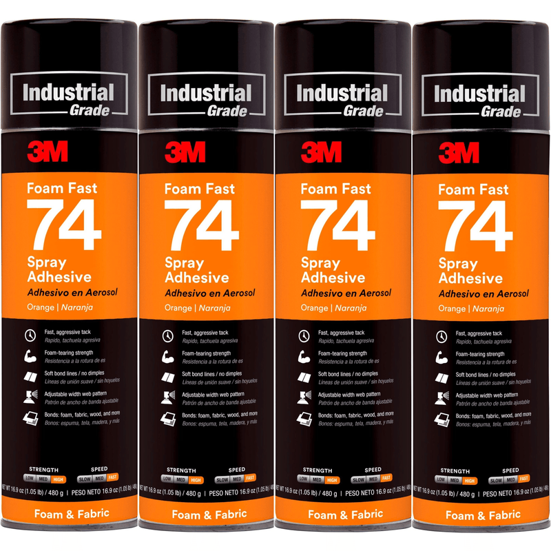 4 Pack 3M 74 Foam Glue Spray Adhesive 489g Orange Fast Drying Can Bulk 62493549216 (4 Pack) - SuperOffice