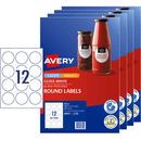 4 Pack Avery 980001 L7105 Labels Round 12/Page White Glossy Pack 120 980001 (4 Packs) - SuperOffice
