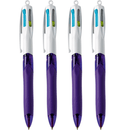 4 Pack Bic 4 Colour Fashion Grip Retractable Ballpoint Pen Medium 954305 (4 Pens) - SuperOffice