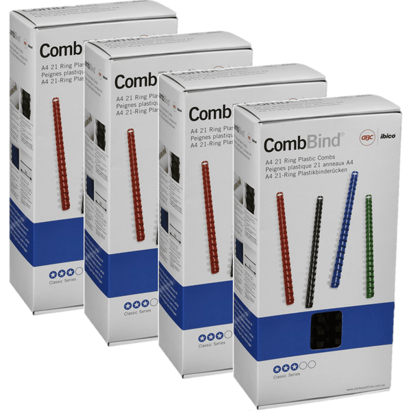 4 Pack GBC Plastic Binding Combs 21 Loop 12mm A4 Black 100 Combs BEP12BK100 (4 Pack) - SuperOffice