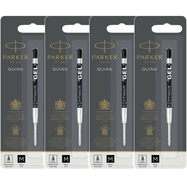 4 Pack Parker Genuine Quink Pen Refill Gel Medium Black Nib Ink 1950344 (GEL 4 Pack Black) - SuperOffice