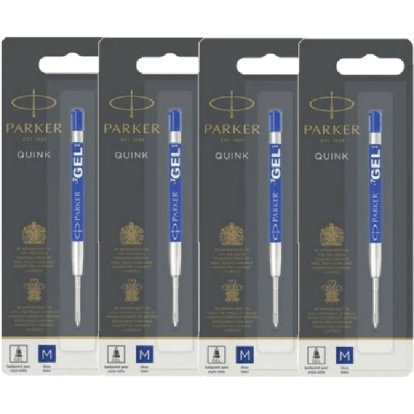 4 Pack Parker Genuine Quink Pen Refill Gel Medium Blue Nib Ink 1950346 (4 Pack) BLUE - SuperOffice