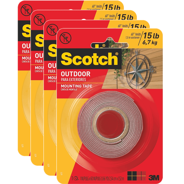4 Pack Scotch 411P Permanent Outdoor Mounting Tape 25.4mmx1.52m 70006933868 (4 Pack) - SuperOffice
