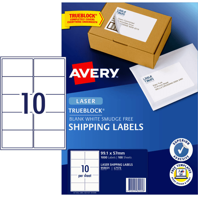 4 Packs Avery 959031 L7173 Trueblock Shipping Label Laser 10/Sheet White 100 Sheets 959031 (4 Packs) - SuperOffice