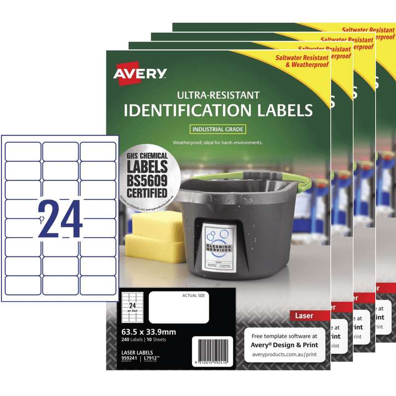 4 Packs Avery 959241 Ultra-Resistant Outdoor Labels 63.5x33.9mm 24/Page White 10 Sheets 959241 (4 Packs) - SuperOffice