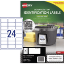 4 Packs Avery 959241 Ultra-Resistant Outdoor Labels 63.5x33.9mm 24/Page White 10 Sheets 959241 (4 Packs) - SuperOffice