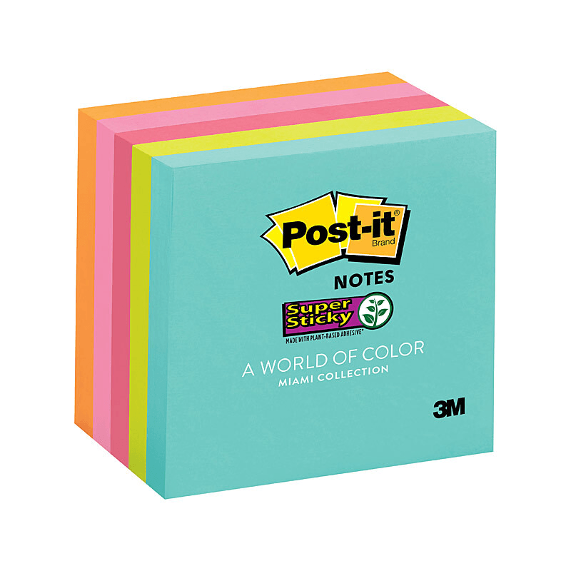 4 Packs Post-It Super Sticky Notes 76x76mm Miami Bright Colours Square 5 Pads Assorted 70005287027 (4 Packs) - SuperOffice