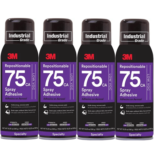 4x 3M 75 Artist Repositionable Glue Spray Adhesive 290G Bulk AS019445183 (4 Pack) - SuperOffice