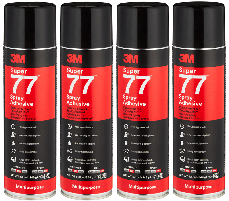 4x 3M Super 77 Multi-Purpose Adhesive Glue Spray Can 467G BULK 62443749213 (4 Pack) - SuperOffice