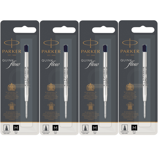 4x Parker Quinkflow Pen Refill Ballpoint Medium Nib Black 1950369 (4 Pack) - SuperOffice