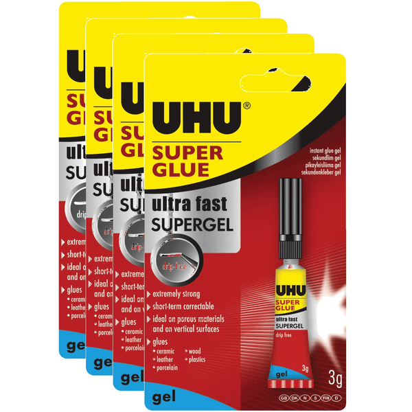 4x UHU Instant Gel Super Glue 3G Ultra Fast 33-40796-4 - SuperOffice