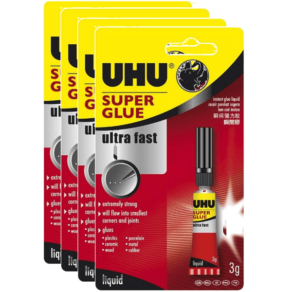 4x UHU Ultra Fast Super Glue 3g Liquid 33-40820 (4 Pack) - SuperOffice