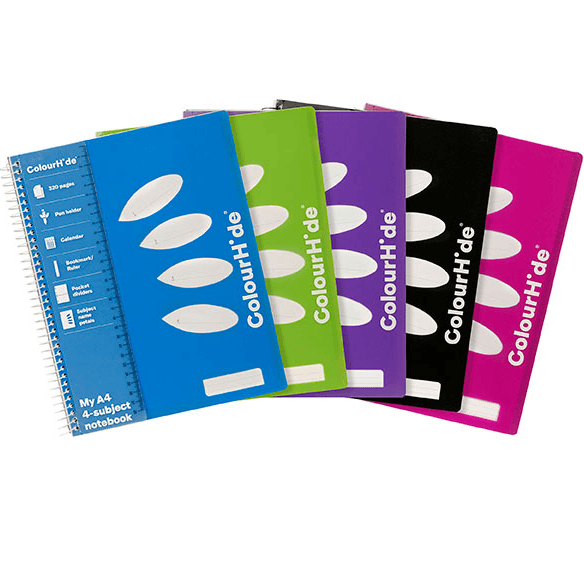 5 Pack Colourhide 4-Subject Notebook 320 Page A4 Assorted Colours 1712099H (5 Pack) - SuperOffice