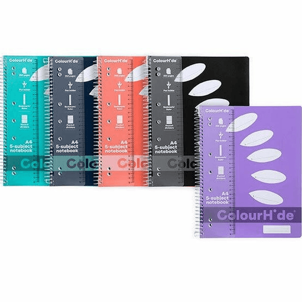 5 Pack Colourhide 5-Subject Notebook 250 Page A4 Assorted Colours 17158999K (5 Pack) - SuperOffice