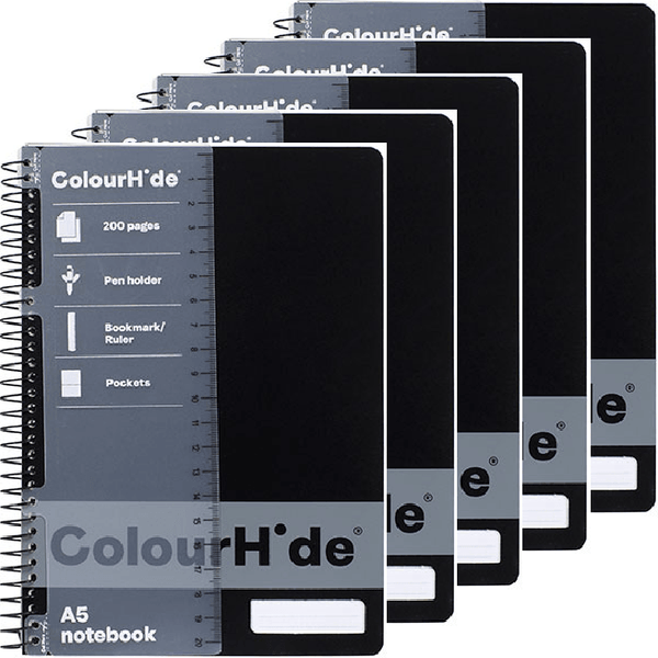 5 Pack Colourhide Notebook 200 Page A5 Black 1717602J (5 Pack) - SuperOffice