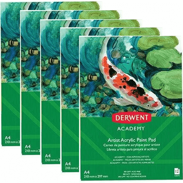 5 Pack Derwent Academy Acrylic Drawing Pad Portrait 12 Sheets A4 Artists R31230F (5 Pack) - SuperOffice