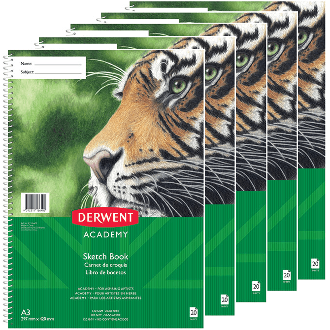 5 Pack Derwent Academy Artist Sketch Book Portrait A3 20 Sheets Spiral R310440 (5 Pack) - SuperOffice