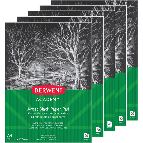 5 Pack Derwent Academy Artists Black Paper Art Pad Book A3 Portrait 20 Sheet R31250F (5 Pack) - SuperOffice