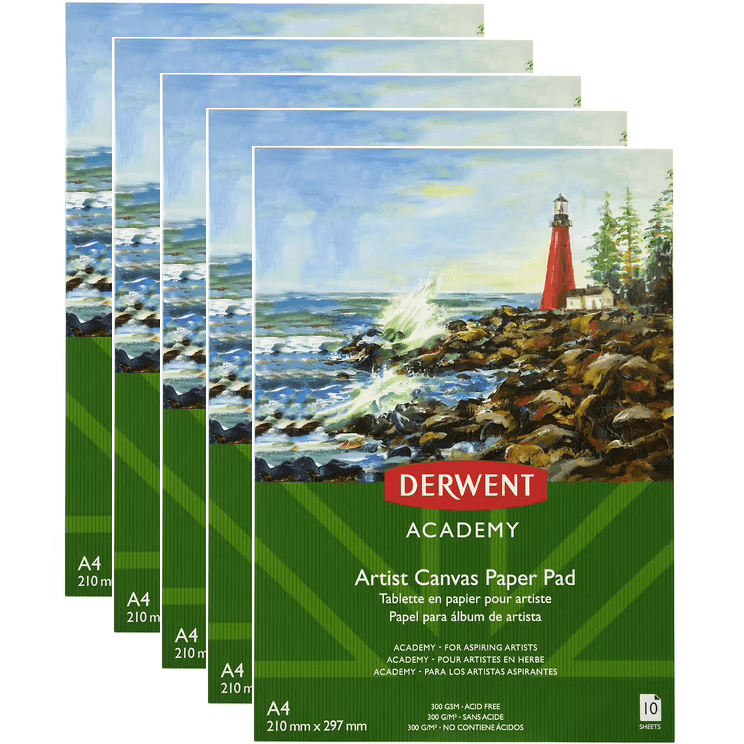 5 Pack Derwent Academy Artists Canvas Paper Pad 300gsm 10 Sheets A4 R31325F - SuperOffice