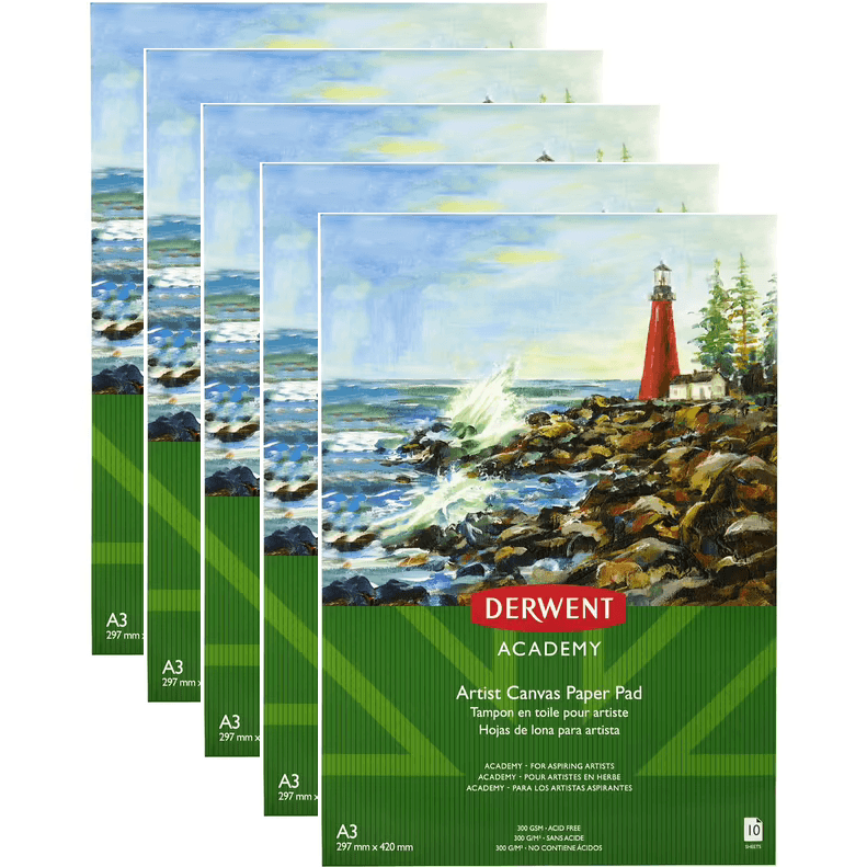 5 Pack Derwent Academy Artists Canvas Paper Pad 300gsm 5 Sheets A3 R31335F (5 Pack) - SuperOffice