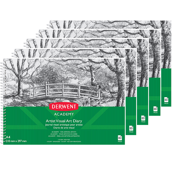 5 Pack Derwent Academy Visual Art Diary Landscape 80 Pages A4 R31135F (5 Pack) - SuperOffice