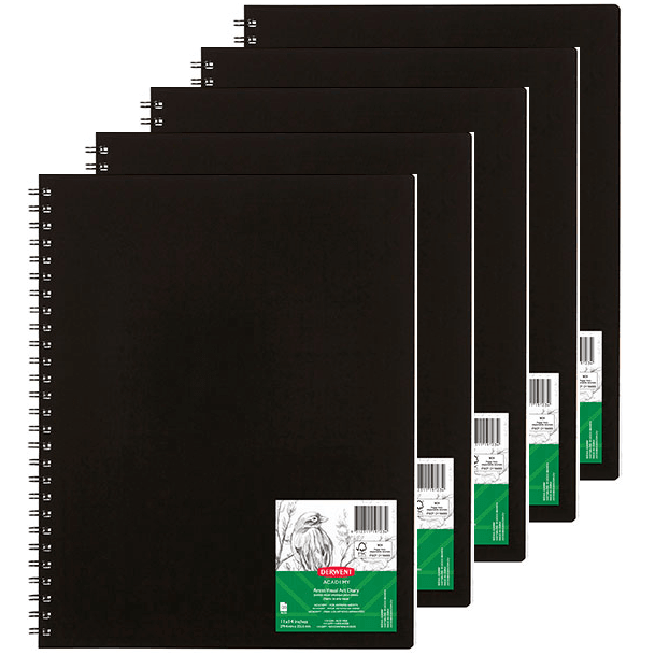 5 Pack Derwent Academy Visual Art Diary Portrait 120 Pages 11"x14" Inch Black R31090F (5 Pack) - SuperOffice
