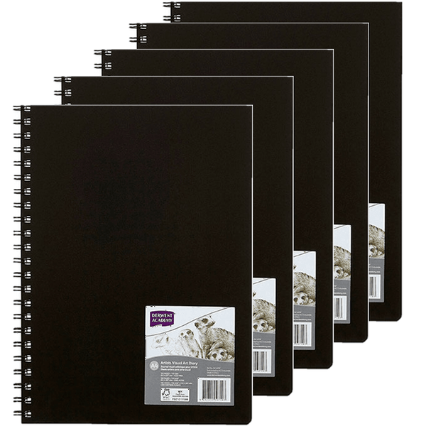 5 Pack Derwent Academy Visual Art Diary Portrait 120 Pages A4 Black Hard Cover R31075F (5 Pack) - SuperOffice