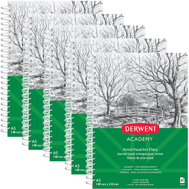5 Pack Derwent Academy Visual Art Diary Portrait 80 Pages A5 110gsm R31125F (5 Pack) - SuperOffice