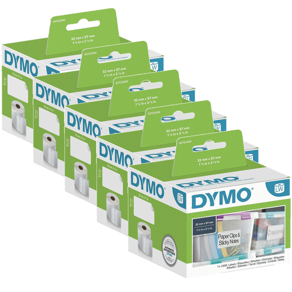 5 Pack Dymo 11354 LW Multi-Purpose Labels 57x32mm 1000 White Bulk S0722540 (5 Rolls) - SuperOffice