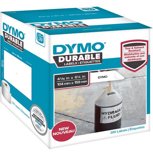 5 Pack Dymo 1933086 LW LabelWriter Durable Labels 104x159mm White Box 200 1933086 (5 Pack) - SuperOffice
