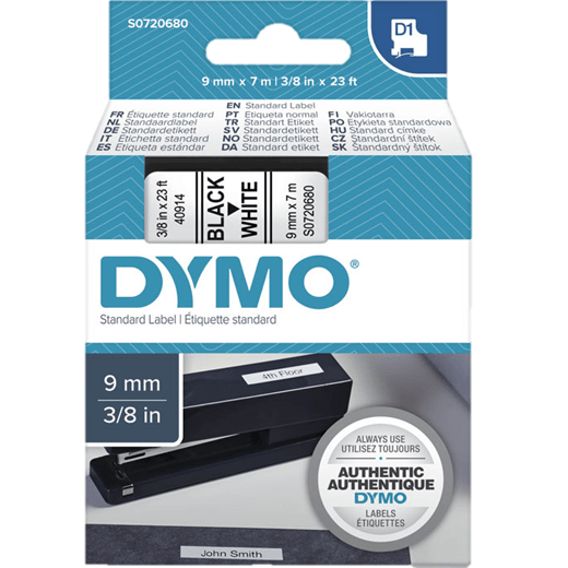 5 Pack Dymo 40913 D1 Labelling Tape Label 9mmx7m Black On White S0720680 (5 Pack) - SuperOffice