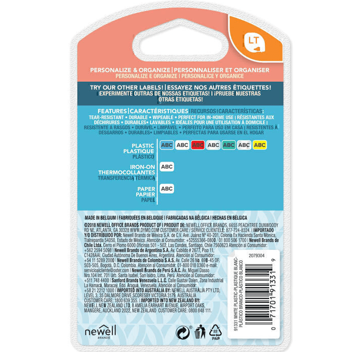 5 Pack Dymo 91331 Letratag Plastic Labelling Tape Refill 12mm Black On White 91331 (5 Pack) - SuperOffice