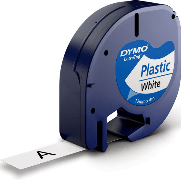 5 Pack Dymo 91331 Letratag Plastic Labelling Tape Refill 12mm Black On White 91331 (5 Pack) - SuperOffice