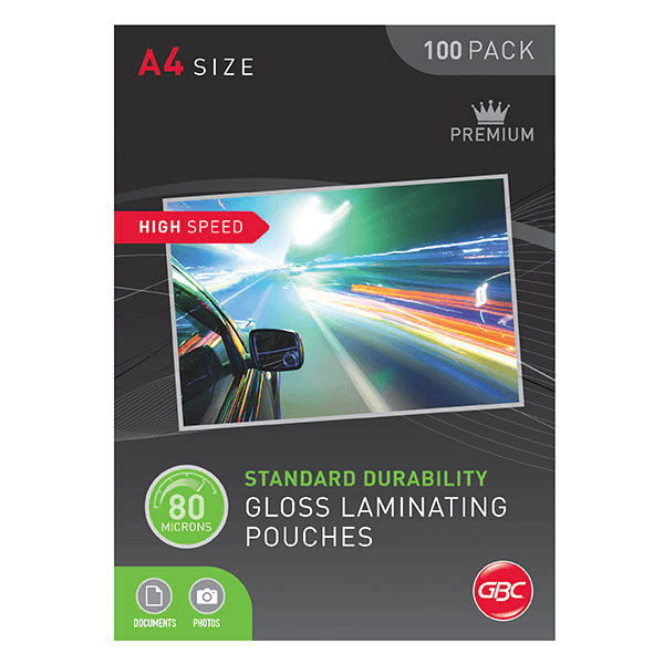 5 Pack GBC High Speed Premium Laminating Pouches 80 Micron A4 Clear 100 Sheets BL80MHSA4 (5 Packs of 100) - SuperOffice