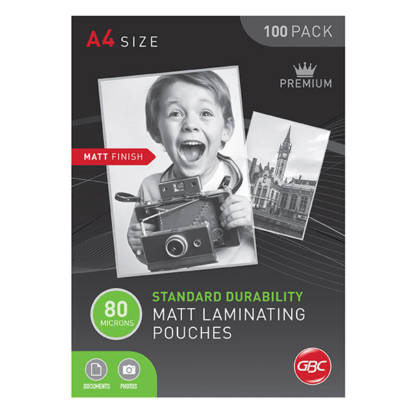 5 Pack GBC Laminating Pouch Matt Frost 80 Micron A4 Clear Pack 100 Sheets BL80MA4MATT (5 Pack of 100) - SuperOffice