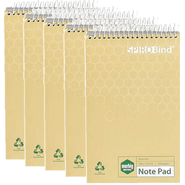 5 Pack Marbig 100% Recycled Reporter Notebook 300 Page 128x210mm 18063E (5 Pack) - SuperOffice