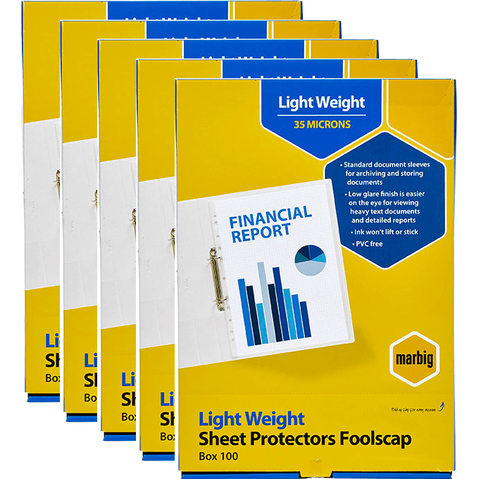Copysafe File 5 Pack Marbig Copysafe Sheet Protectors Plastic Sleeves | SuperOffice
