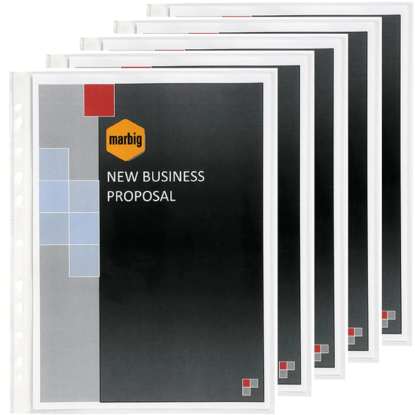 5 Pack Marbig Deluxe Heavy Weight Copysafe Sheet Protectors Plastic Sleeves A3 Box 100 25103 (5 Pack) - SuperOffice