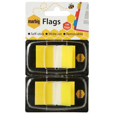 5 Pack Marbig Flags Pop-Up Tabs Sticky Flags 25x44mm Yellow Pack 100 Bulk 1813505 (5 Pack) - SuperOffice