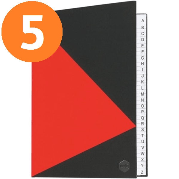 5 Pack Marbig Notebook Feint Ruled A-Z Index Hard Cover A5 200 Page Black/Red Book 18963 (5 Pack) - SuperOffice