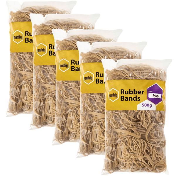 5 Pack Marbig Rubber Bands Assorted Sizes 500G Bulk 94599500B (5 Packs) - SuperOffice