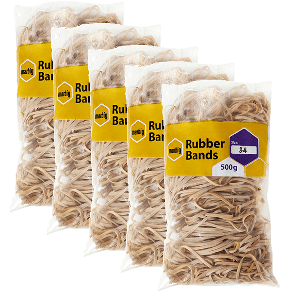 5 Pack Marbig Rubber Bands Size No.34 500G Bulk 94534500B (5 Pack) - SuperOffice