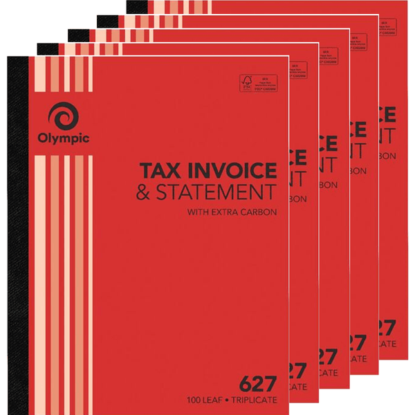 5 Pack Olympic 627 Triplicate Tax Invoice & Statement Carbon Book 100 Leaf Bulk 140878 (5 Pack) - 627 - SuperOffice