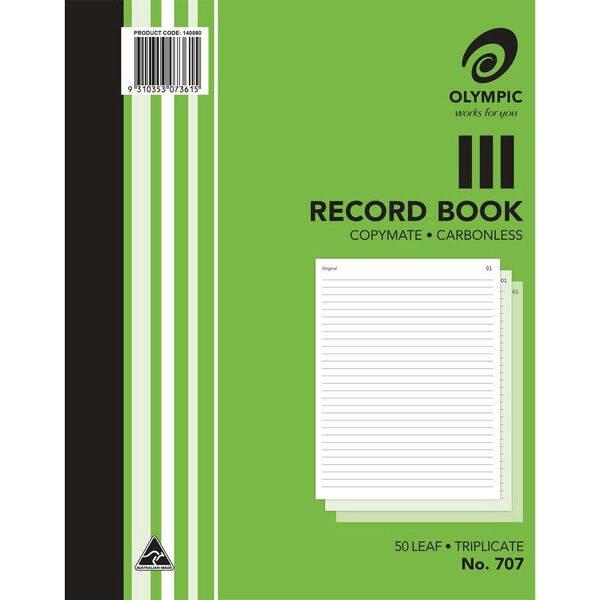 5 Pack Olympic 707 Triplicate Carbonless Record Book 50 Leaf Bulk 140860 (5 Pack) - 707 - SuperOffice