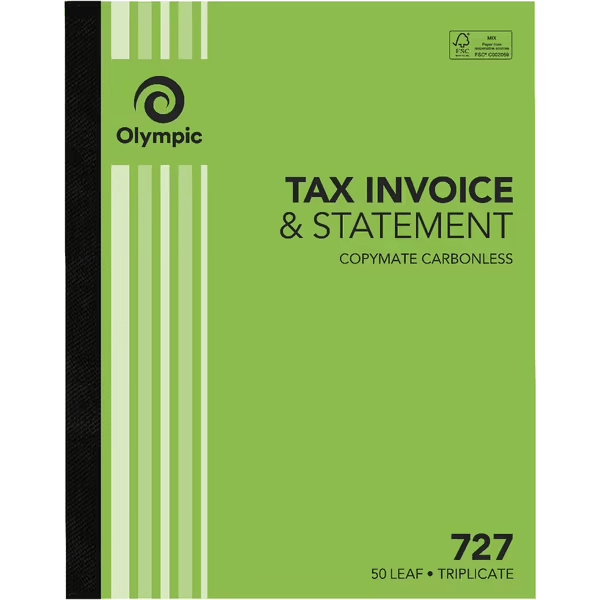 5 Pack Olympic 727 Triplicate Tax Invoice & Statement Book Carbonless Bulk 142805 (5 Pack) - 727 - SuperOffice
